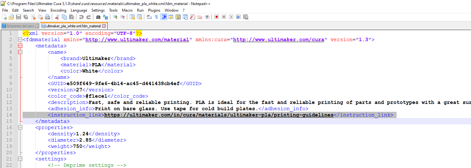 How to showing the Printing Guidelines link in Cura